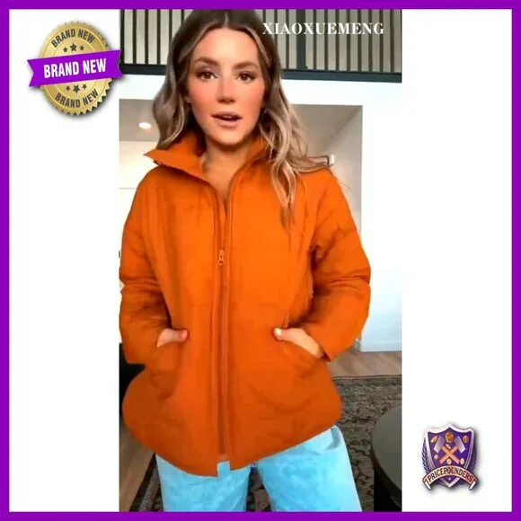 Quilted Puffer Jacket Lightweight Padded Coat Zip Up Chic Oversized Outerwear